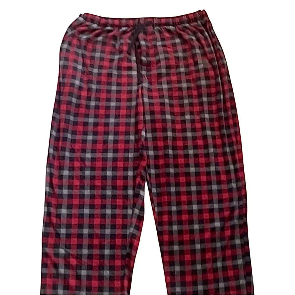IZOD fleece pajama pants XL black and red plaid side pockets polyester